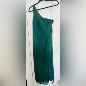 David’s Bridal One Shoulder Chiffon Bridesmaid Dress in Juniper